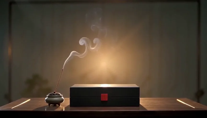 The SEN No.01 box at rest beside a smoking incense burner
